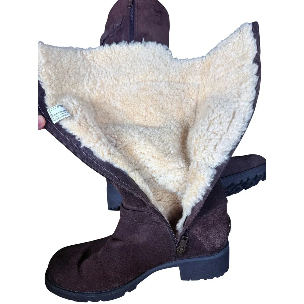 UGG Australia Jillian Boots 7.5 Brown Suede Sheepskin Tall Winter Boot Apres Ski